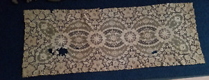 Antique French Beige Mixed Lace & Netting Floral Embroidered Runner/Cut Piece