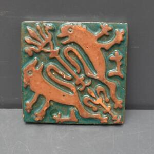 Mercer Moravian Tile Griffin Beast Green Handmade Arts & Crafts Pottery Bucks