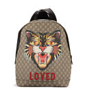 Gucci GG Supreme Angry Cat Backpack Brown Beige Tan Monogram Canvas LOVED Bag