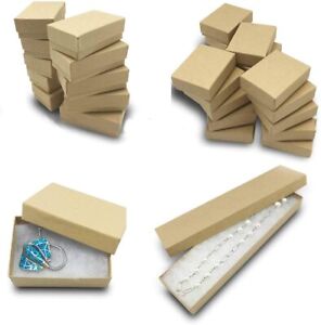 BULK Kraft Paper Jewelry Gift Boxes with Cotton Fill Padding - Brown 11 Sizes