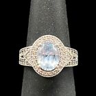 Simulated Blue Diamond Halo Ring Woman’s Size 6 Sterling Silver 925 CZ
