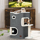 Modern Cat Cube Condo 2 Level Indoor Cat House Cats Cave Bed w/ Scratching Post