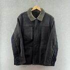 Hugo Boss Mens Jacket Black 42R Lamb Leather Fleece Lined Coat Collared Vintage