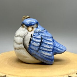 Vintage Porcelain Chubby Blue Bird Ornament Figurine - Hand Painted