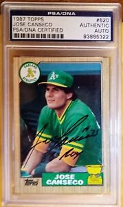 Jose Canseco 1987 Topps Baseball card #620 autographed signed PSA / DNA