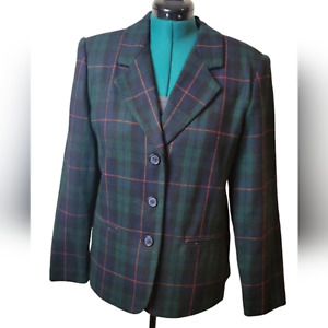 Sag Harbor Vintage Wool Blend Blazer Size‎ 14 Black Red Green Tartan Plaid