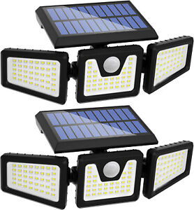 2Pack 118 LED Solar Lights Outdoor Waterproof Motion Sensor Security Lamp 3 Head