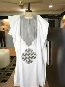 White and Grey Agbada Babariga 3 Pieces Men Groom Suit African Clothing for Men