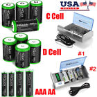 Lot C D Size Cell Rechargeable 1.2V NI-MH Batteries / AA AAA Battery/Charger