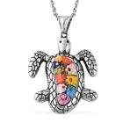 Murano Style Millefiori Glass Chain Turtle Pendant Necklace Jewelry Size 20