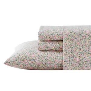 Laura Ashley Cotton Queen Sheet Set Soft Breathable Deep Pocket Pink 4-Piece