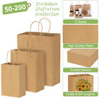 50-200 Kraft Brown Paper Bags with Handles Shopping Grocery Party Gift Bags Bulk
