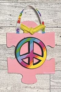 Autism Awareness Wood Pink Peace Puzzle Ornament/ESE/Special Needs/SpEd/Teacher