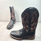 Ariat Western Boots Mens 12 Wide Black Orange Leather Embroidered Cross Cowboy