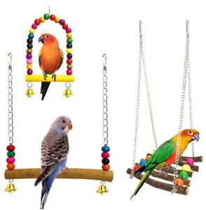 New Listing3Pcs Bird Parrot Toys Swing Hanging, Bird Cage Accessories Toy Perch Ladder C...