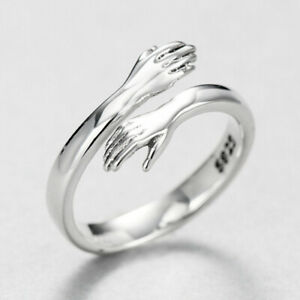 Love Hug Silver Ring Couple Rings Adjustable Size Men Women Jewelry Gift