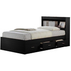 TWIN BEDFRAME with 3-Drawer Storage and Headboard Black, White, Brown, Pink