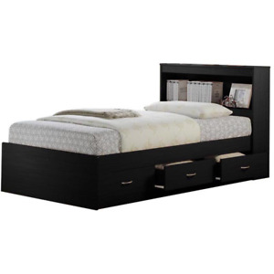 TWIN BEDFRAME with 3-Drawer Storage and Headboard Black, White, Brown, Pink