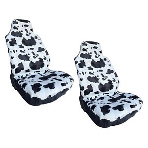Universal Animal Print Black/White Cow High Back Seat Covers Pair For Cars Truck