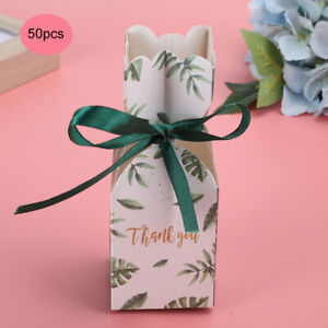 50pcs Sweets Box Packaging Party Favor Box Birthday Boxes Ribbon(Leaves HR6