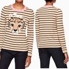 $278 NWT Kate Spade Women's S Broome Street Meow Leopard Wool Striped Sweater