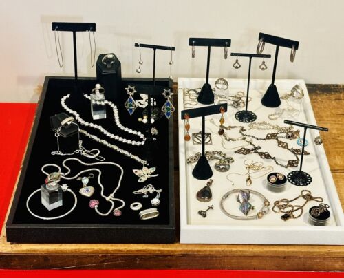 Sterling Silver Jewelry Lot-Rings Necklaces Earrings-Vintage &Not-44 Piece Total