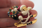 Vintage Rhinestone enamel Santa Clause Christmas brooch pin