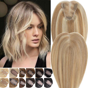 Natural Topper Hairpiece Clip In Real Human Hair Swiss Lace Base Toupee Women US