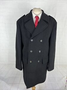 Fall/Winter Chaps Men's Black Solid Wool Blend Trench Coat 44R $795