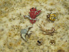 LOT OF 5 SMALL ANIMAL PINS OR BROOCHES WITH CRYSTAL STONES BIRDS BUGS FISH