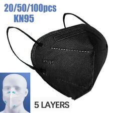 50-Pack Black Disposable KN95 Face Masks Protective 5 Layer BFE 95% Mouth Covers