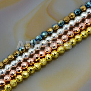AAA Natural Faceted Round Silver Gold Hematite Gemstones Beads 16'' 2mm 3mm 4mm