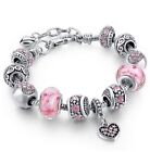 18K Gold Plated Heart Pink CZ Murano Charm Bracelet Made with Swarovski Elements