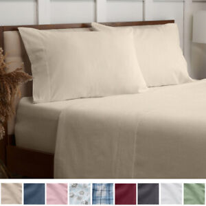Mellanni 100% Cotton Flannel Sheet Set w/ Deep Pockets, Breathable & Warm 160GSM