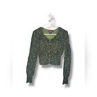 Vintage Y2K Early 2000's Say What? Green Leopard Print Cropped Cardigan Top Sz M