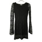 Velvet Torch Bodycon Black Lace Overlay Long Sleeve Dress Knee Length Small