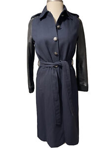TOP SHOP NAVY BLACK LEATHER SLEEVES TRENCH COAT SIZE US-8 EURO-40