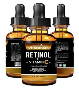 VITAMIN C SERUM 30% + E + RETINOL + HYALURONIC ACID (HA) Organic Anti-Aging