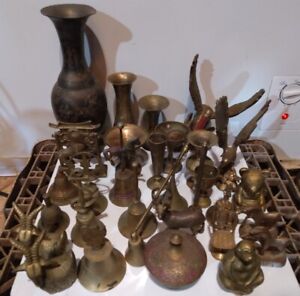 Lot: 31 Brass Figurines, Vases, Bells  Unicorns, Eagle, Goat, Chair All Sizes