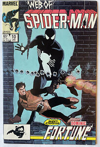 Web of Spider-Man #10 • Black Suit Cover Appearance! Dominic Fortune Marvel 1986