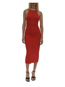 HELMUT LANG Womens Red Knit Y Back Sleeveless Below The Knee Body Con Dress L
