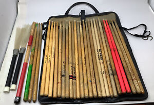 LOT of 31 VTG Drum Sticks Mixed brands. Leather Case Bag