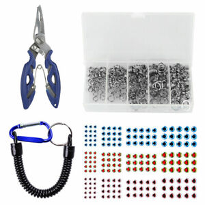 200Pc 5 Size Fishing Lure Ring For Fish Snap Connector w/Fishing Plier Lanyard