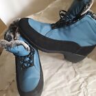 Weatherproof Lined  Winter Snow Boots Linda Wms Size 9W Black Light Blue Lace-up