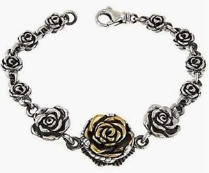King Baby Jewelry Motif & Macrame Gold & Silver TWOTONE Carved Rose Bracelet