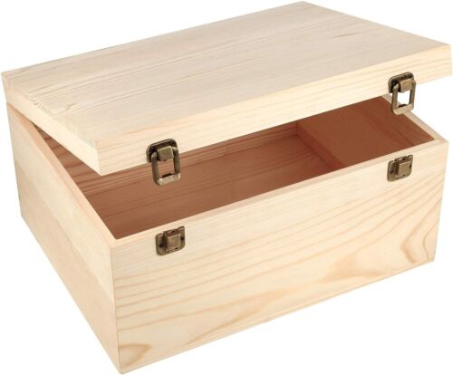 Large Wooden Box, 13 X 10 X 6.5 Inch Natural Unfinished Pine Wood Boxes