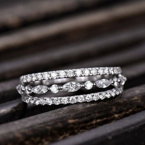 Round Lab-Created Diamond 14k White Gold Wedding Day Special Certified Her Band