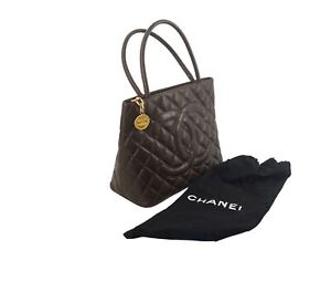 Chic Chanel Medallion Quilted Tote Bag Caviar Skin Dark Brown - Free Ship USA