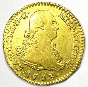 1793 Spain Charles IV Escudo Gold Coin 1E - VF / XF Details - Rare Gold Coin!
