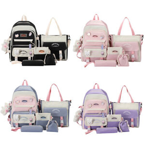 Kawaii Backpack Set 5pcs Aesthetic for School Teens Girls Daypack with Pendants